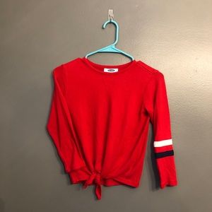 Girls red sweater. Soft, tie front.